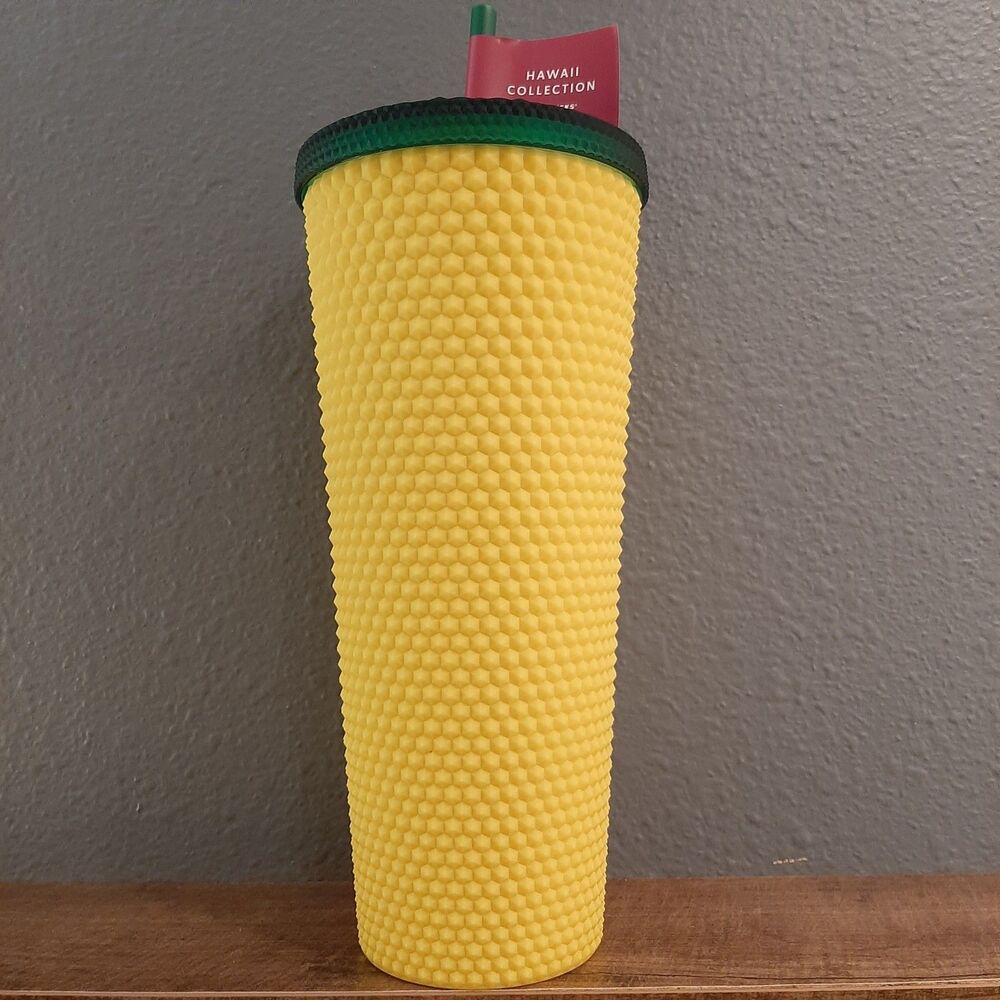NEW Starbucks Cup Yellow 24 OZ Hawaii Collection with Straw Textured Pinapple - Picture 5 of 7
